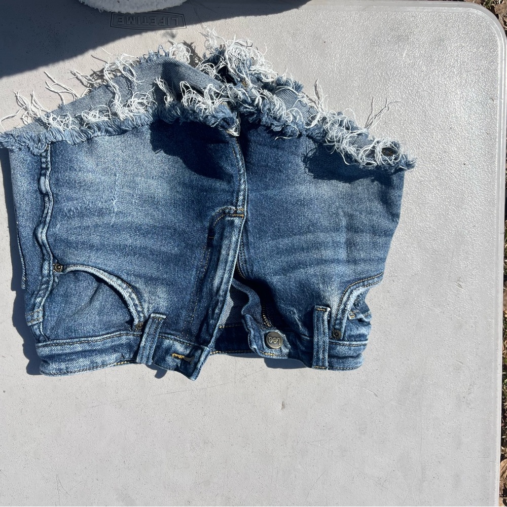 Lee Womens High Waist Frayed Hem Denim Shorts - Blue